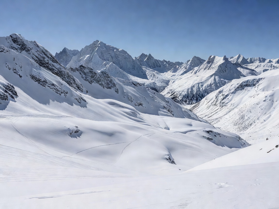 Wide snowy ski slopes surrounded by alpine peaks